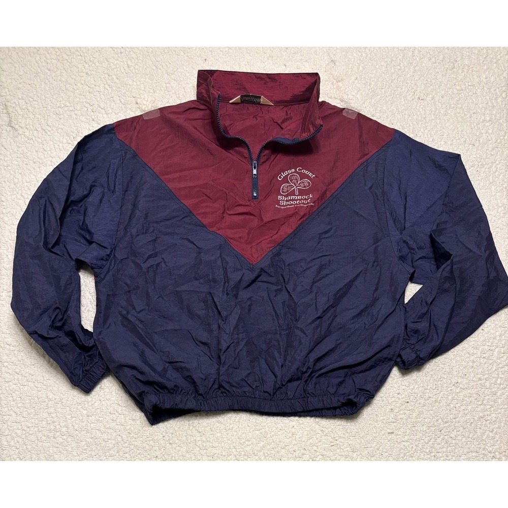 Vintage Augusta Mens Windbreaker Jacket L Blue Red Quarter Zip Pullover USA Made